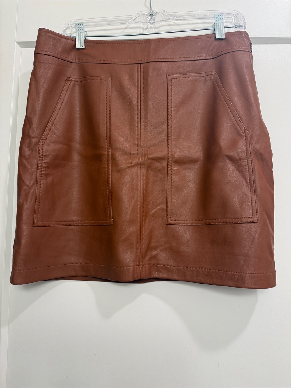 LOFT Faux Leather Mini Skirt in Rust